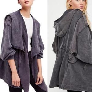 Free People Womens Jacket Sz Small Black Oversized Cotton C’mon Hooded Cardigan